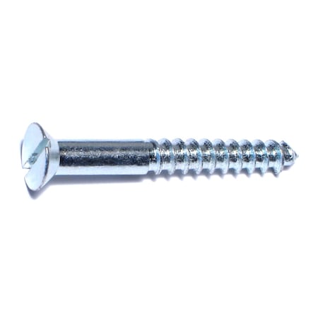Midwest Fastener Wood Screw, #14, 2 in, Zinc Plated Steel Flat Head Slotted Drive, 15 PK 63104
